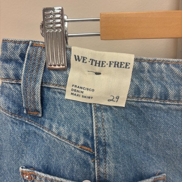We The Free Skirt 29 Cotton Denim Button Fly High Waisted Slit Maxi Free People - Picture 3 of 15